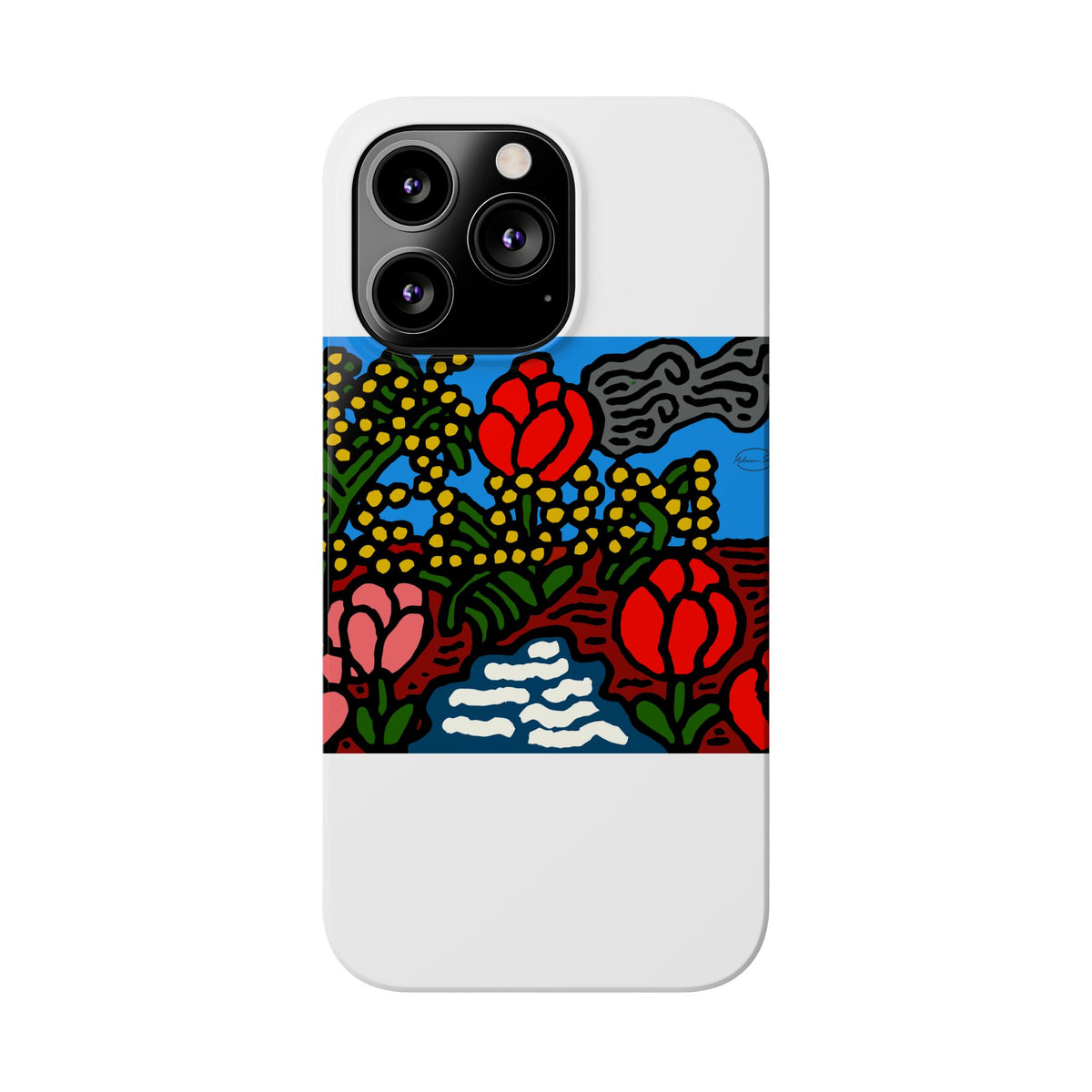 A field of tulips next to a wattle Slim Phone Case