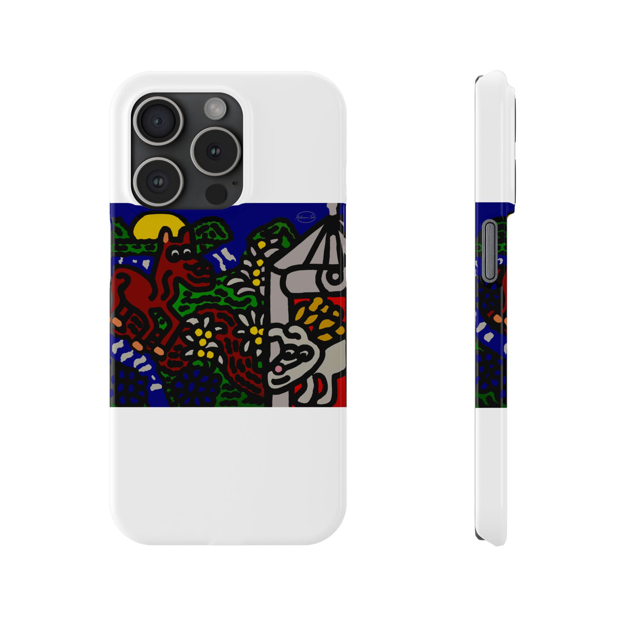 Bunny welcoming a friendly horse on his journey Slim Phone Case
