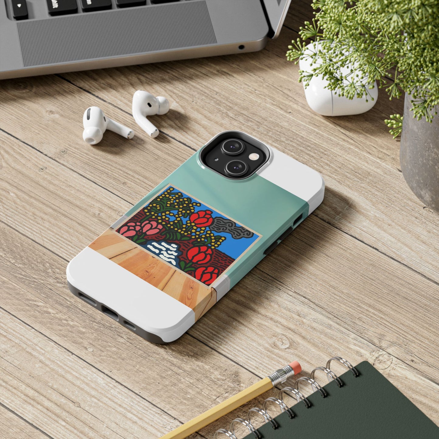 A field of tulips next to a wattle Tough Phone Case