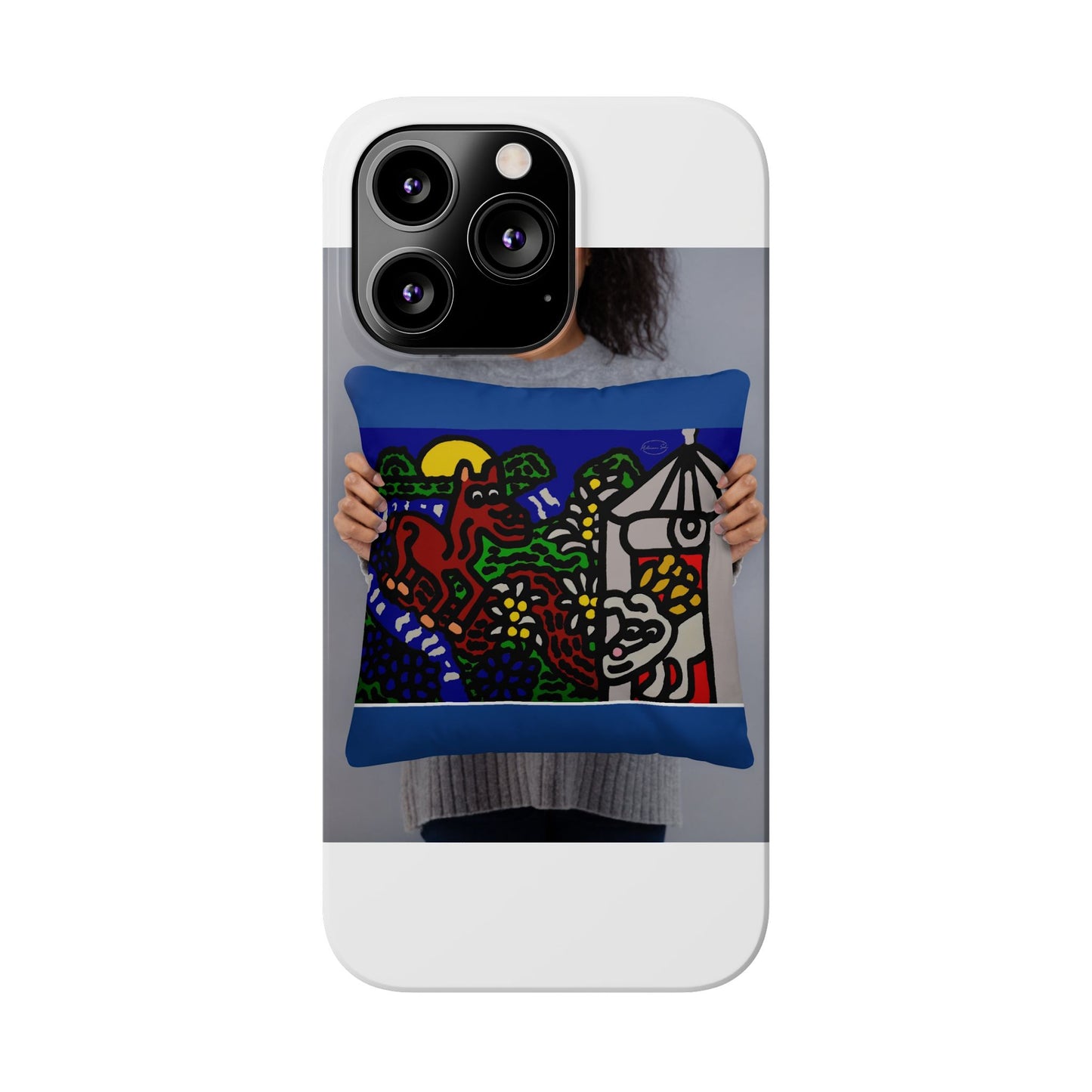Bunny welcoming a friendly horse on his journey Slim Phone Case