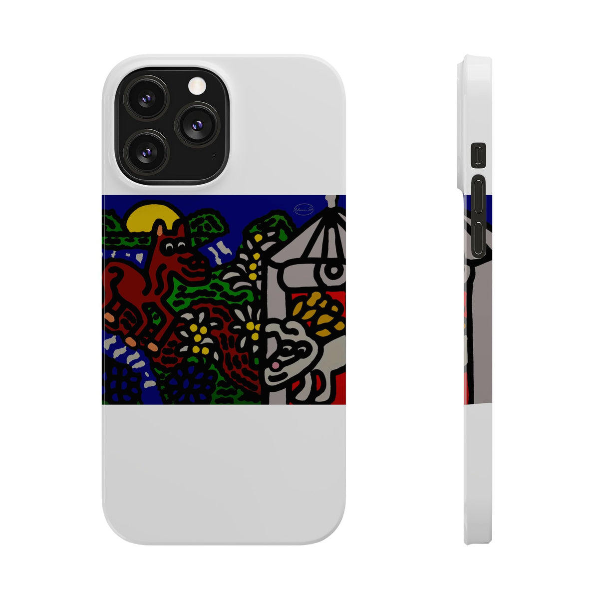 Bunny welcoming a friendly horse on his journey Slim Phone Case