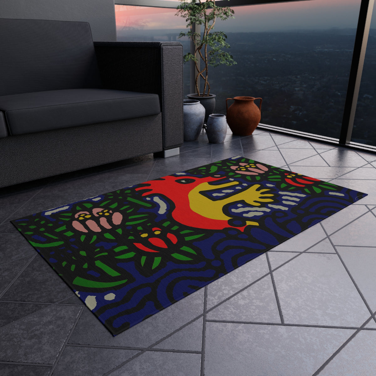 Breaking through the surface of a lotus pond — Outdoor Rug