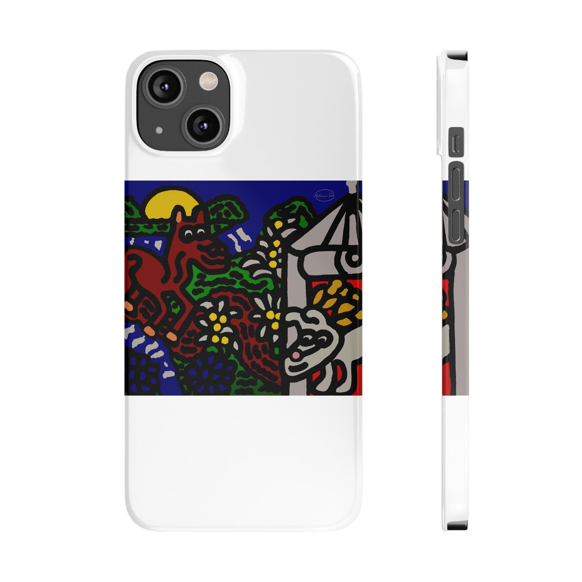Bunny welcoming a friendly horse on his journey Slim Phone Case