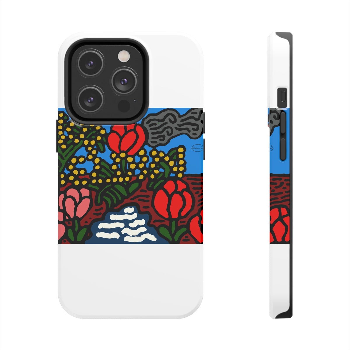 A field of tulips next to a wattle Tough Phone Case