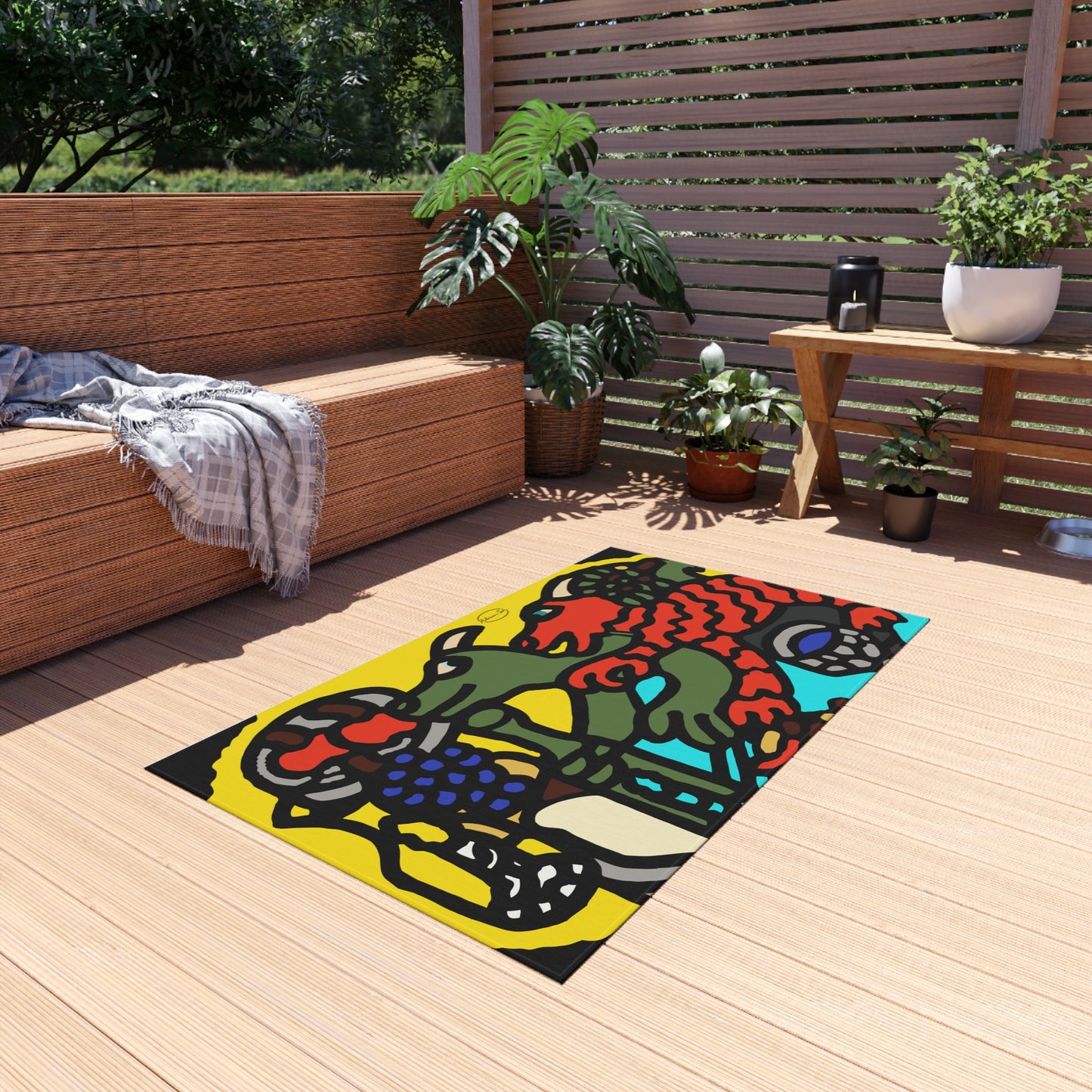Two dragons enjoying a feast together — Outdoor Rug