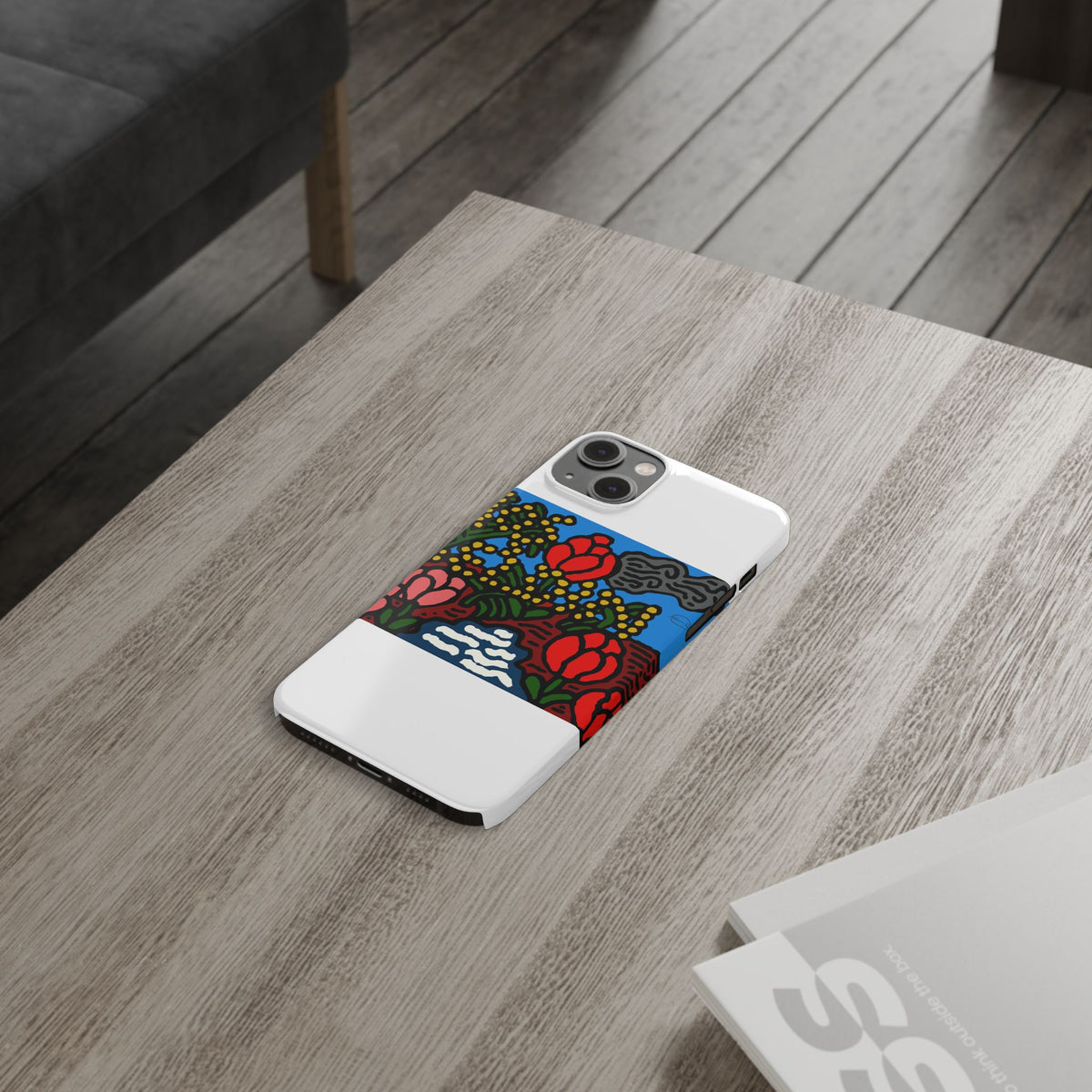 A field of tulips next to a wattle Slim Phone Case