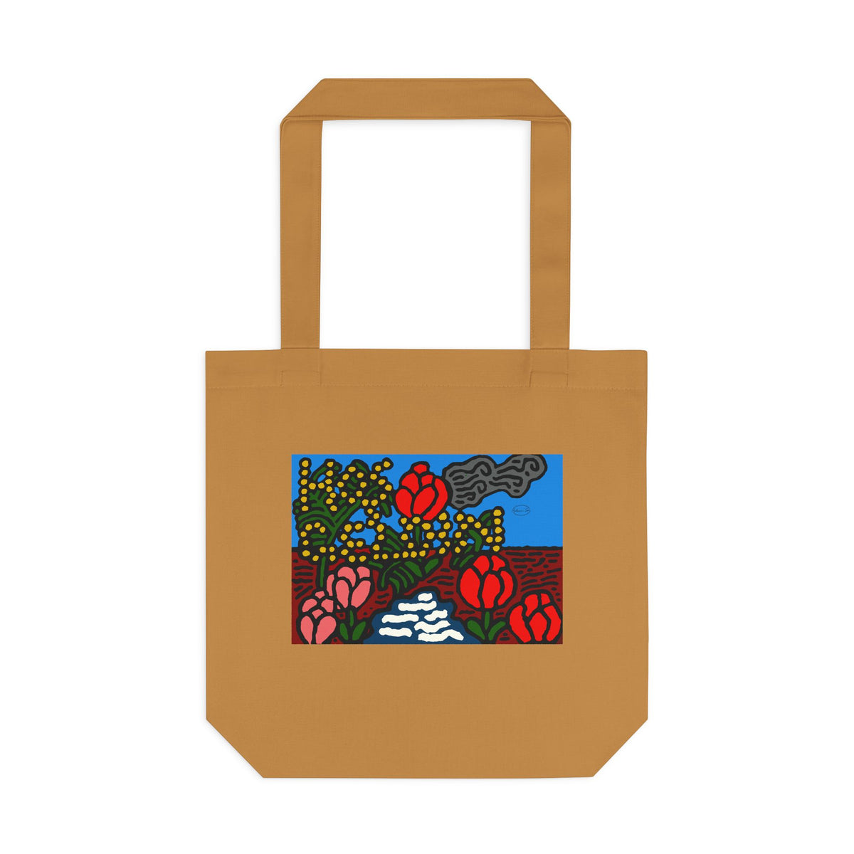 A field of tulips next to a wattle Classic Tote Bag