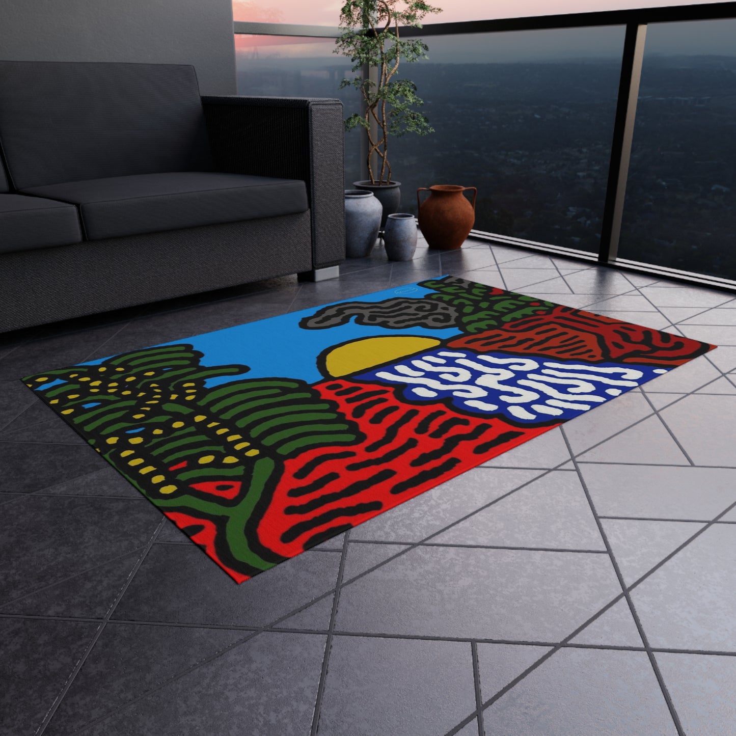 The river that joins the Australian wattle — Outdoor Rug