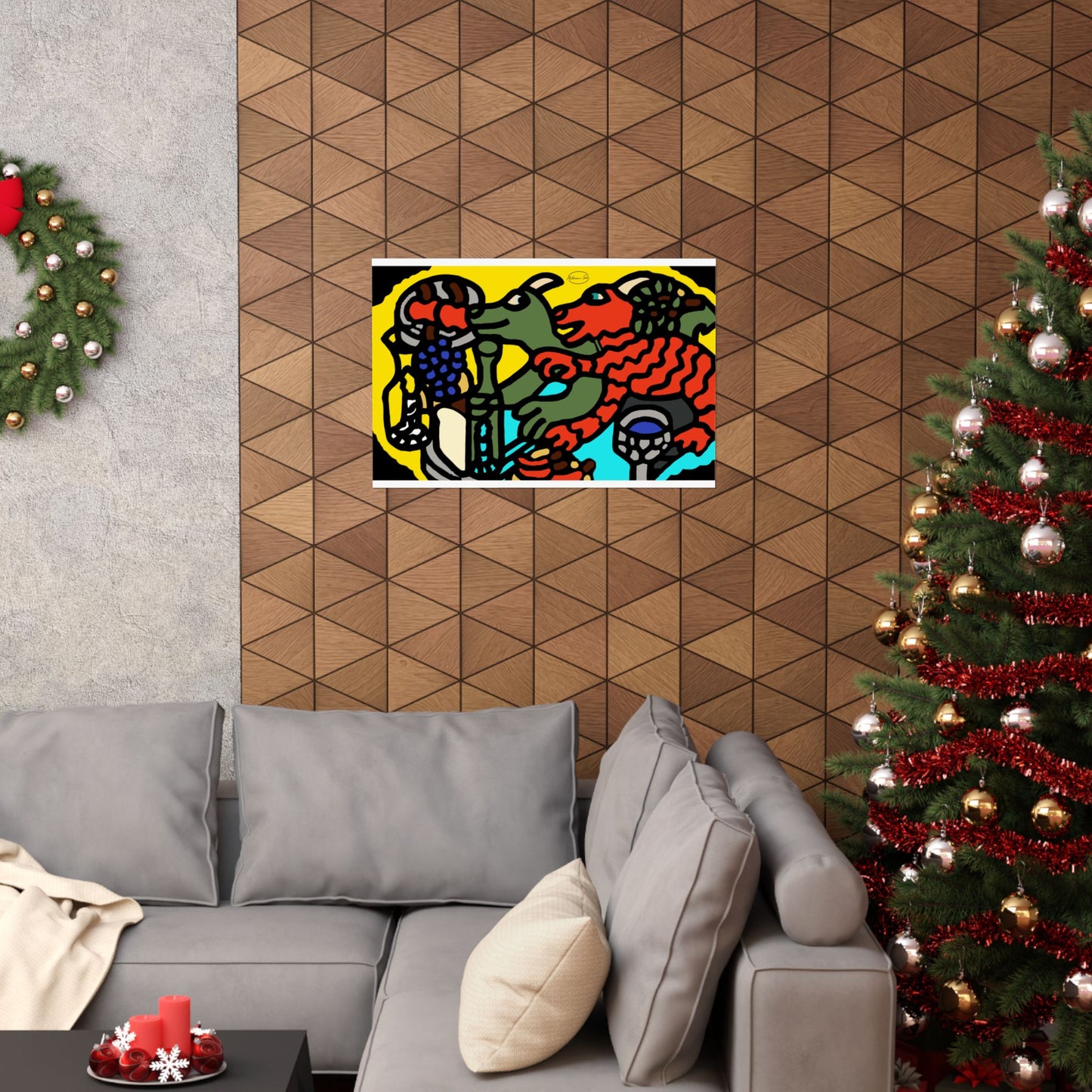 Two dragons enjoying a feast together Matte Poster Horizontal (Large)