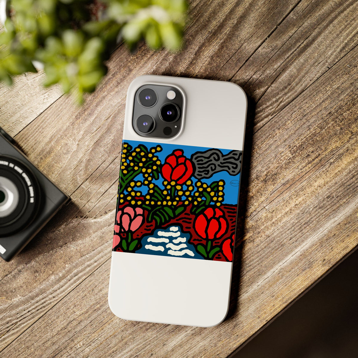 A field of tulips next to a wattle Slim Phone Case