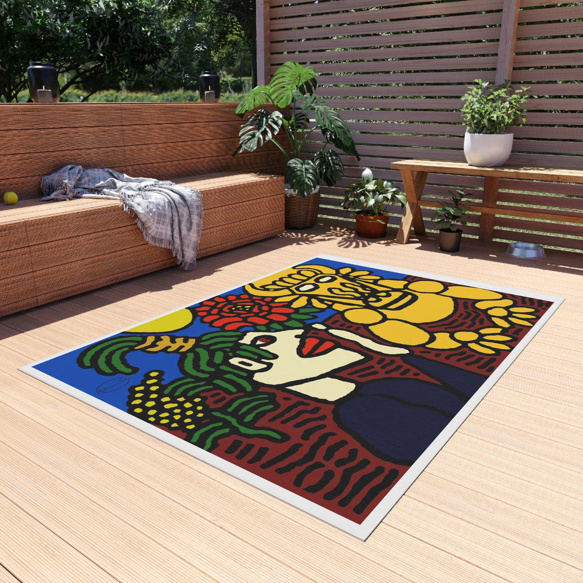 The warrior hailing the mighty golden dragon — Outdoor Rug