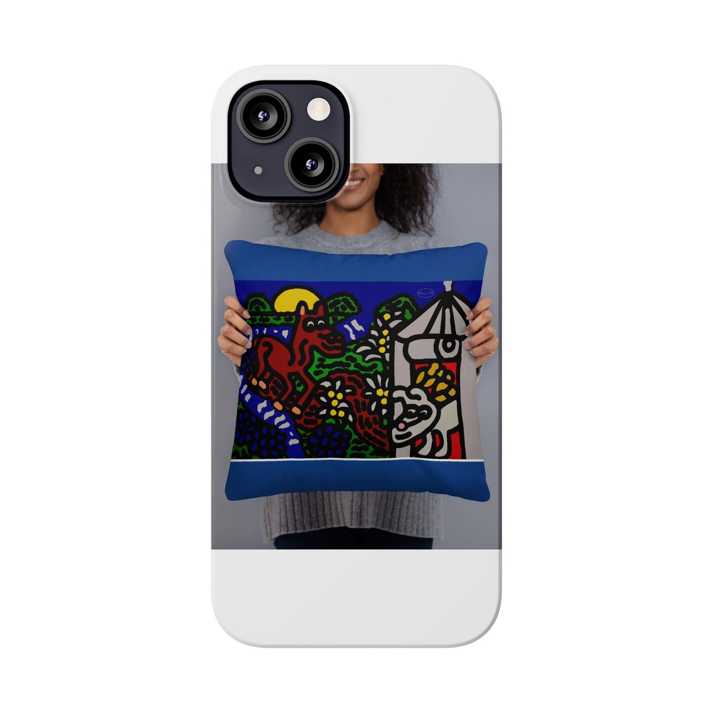 Bunny welcoming a friendly horse on his journey Slim Phone Case
