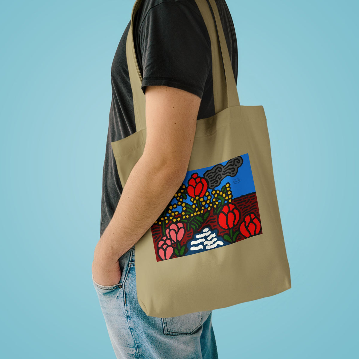 A field of tulips next to a wattle Classic Tote Bag