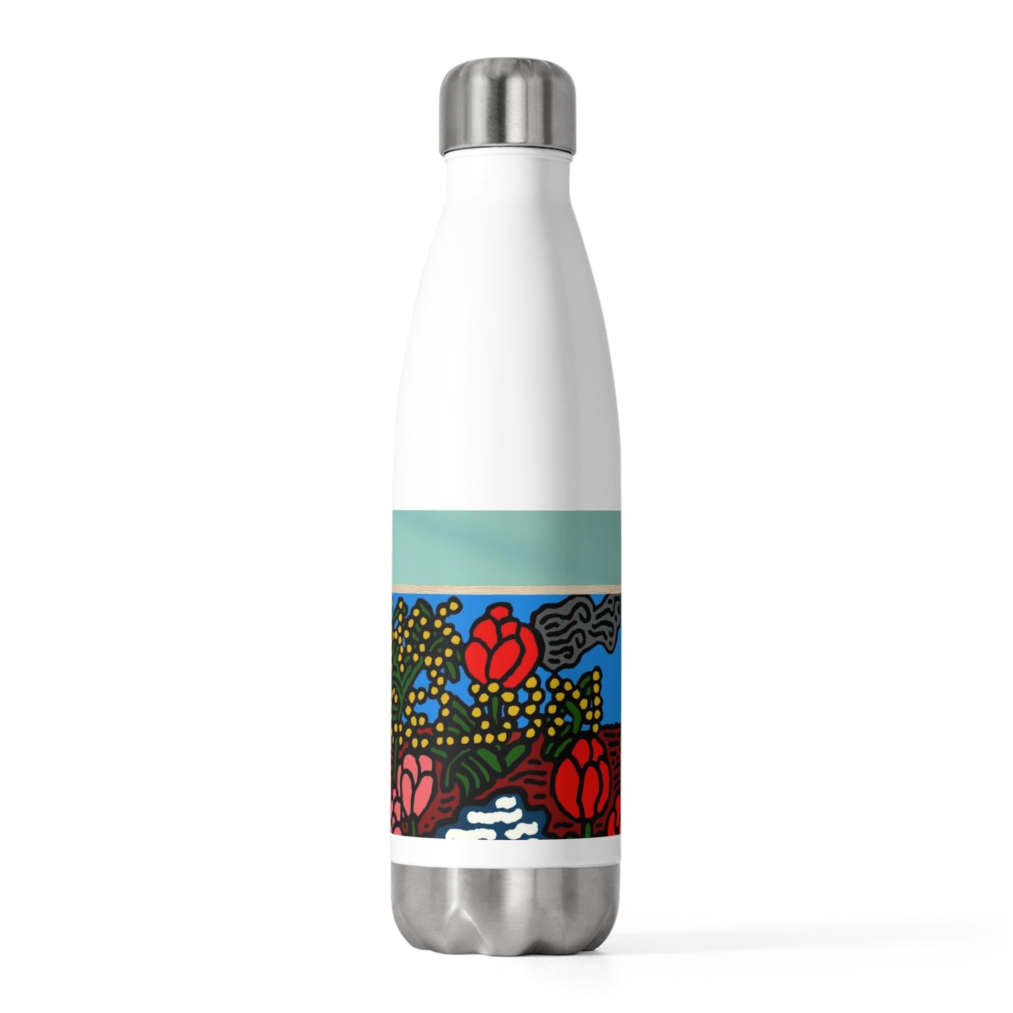 A field of tulips next to a wattle Stainless Steel Water Bottle