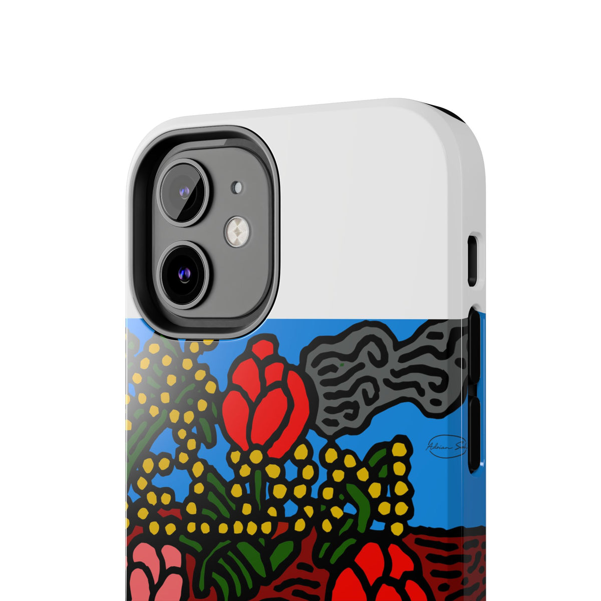 A field of tulips next to a wattle Tough Phone Case
