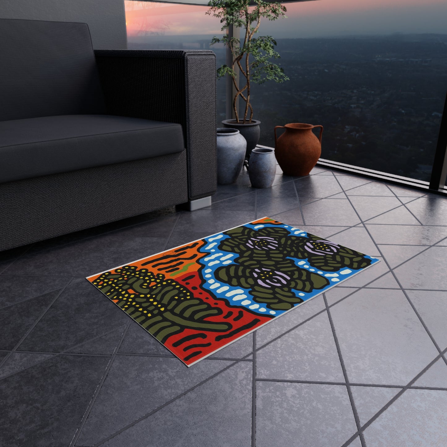 The Sri Lankan Water Lilies Meets The Australian Wattle — Outdoor Rug