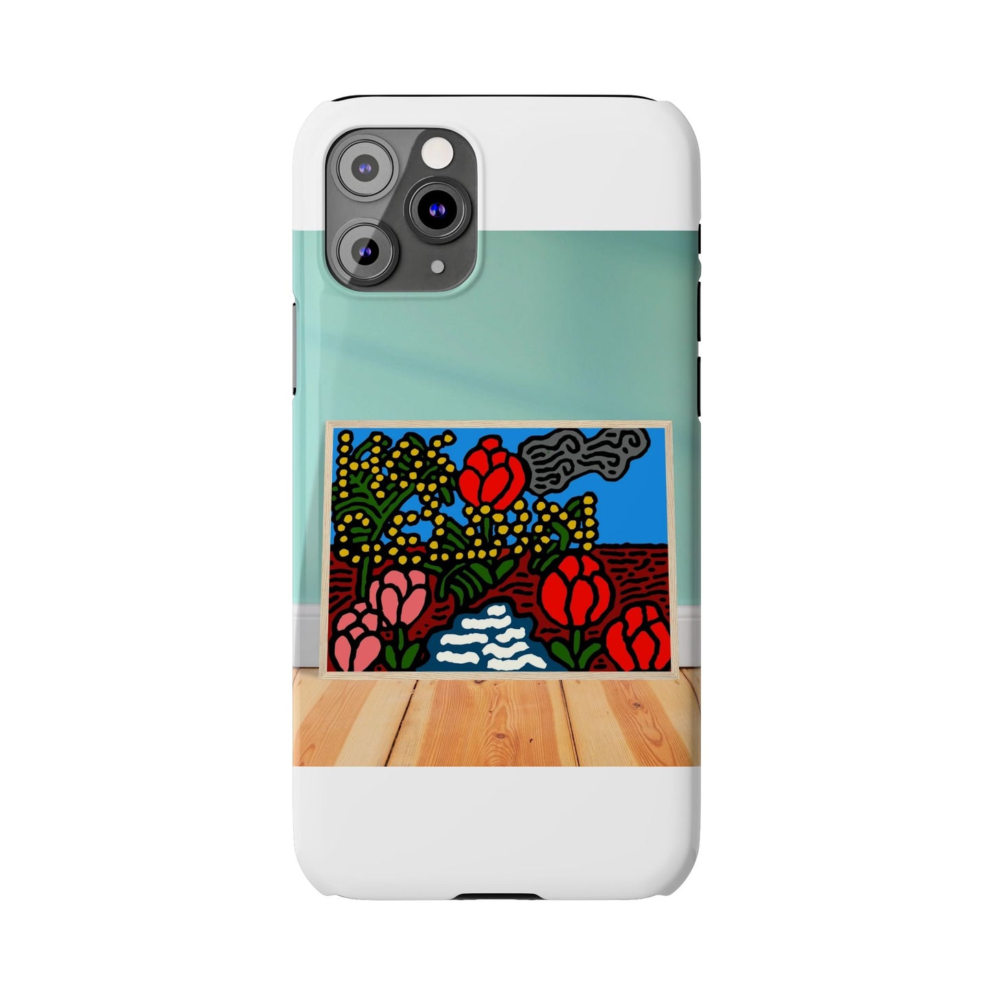 A field of tulips next to a wattle Slim Phone Case