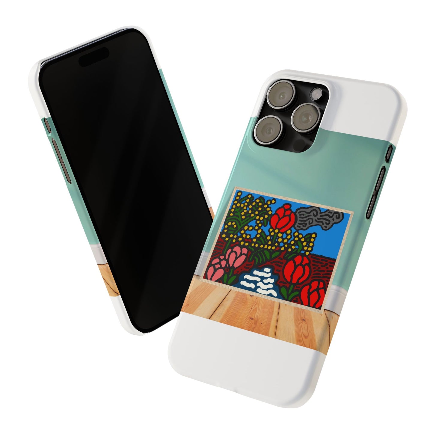 A field of tulips next to a wattle Slim Phone Case