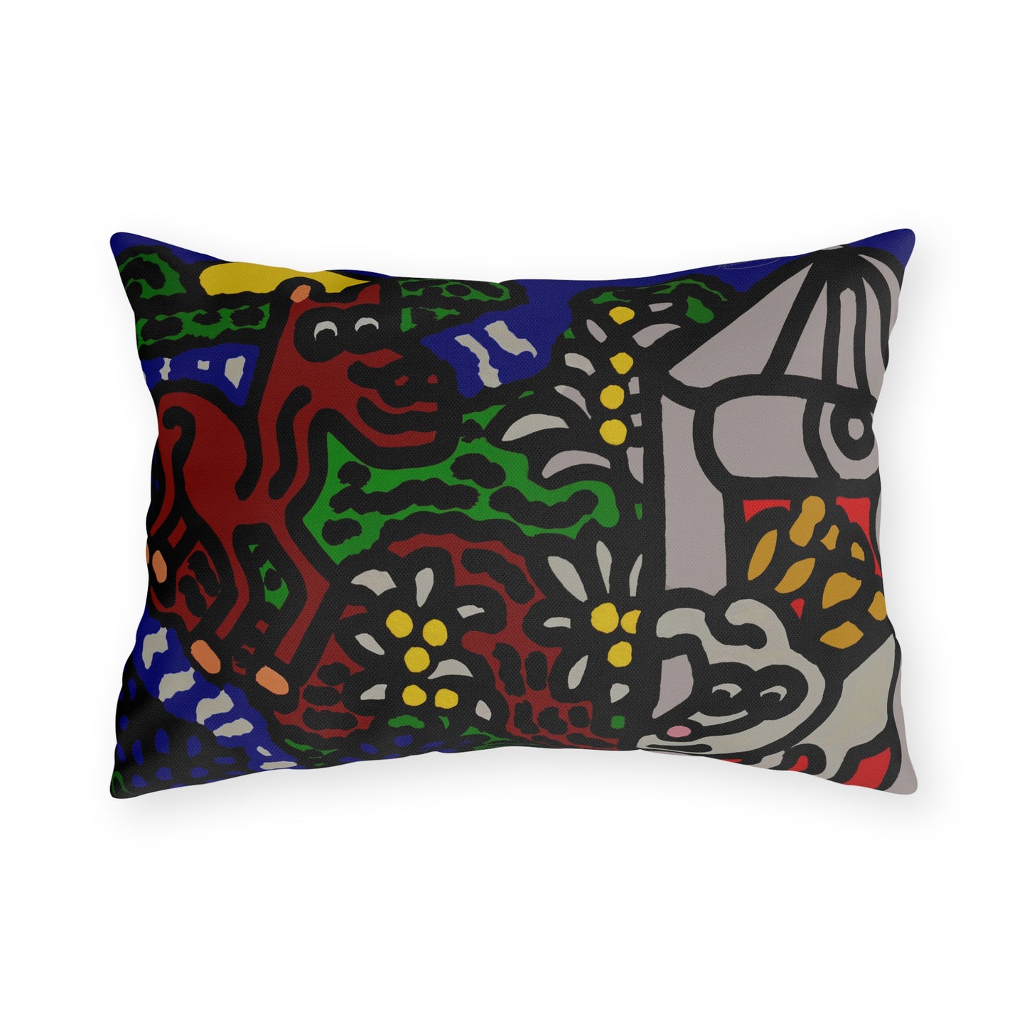 Bunny welcoming a friendly horse on his journey — Outdoor Pillow