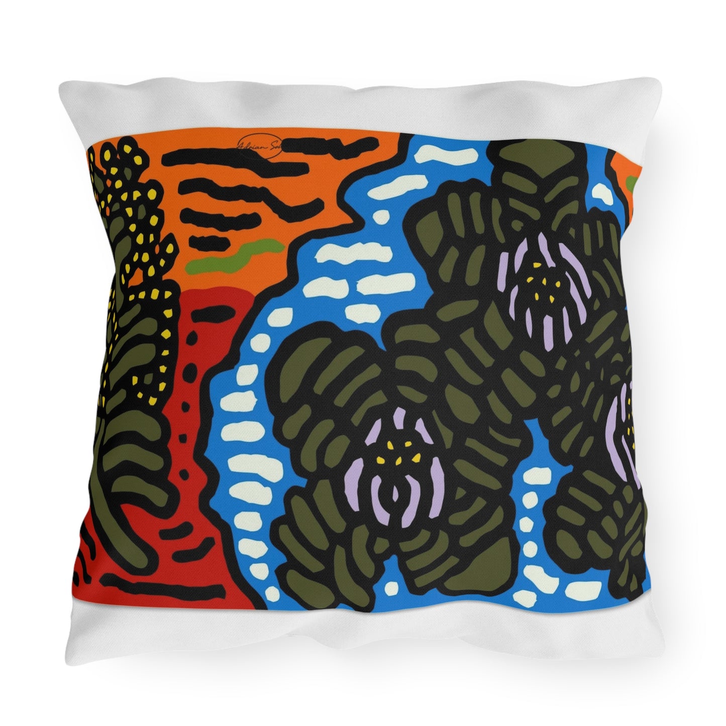 The Sri Lankan Water Lilies Meets The Australian Wattle — Outdoor Pillow