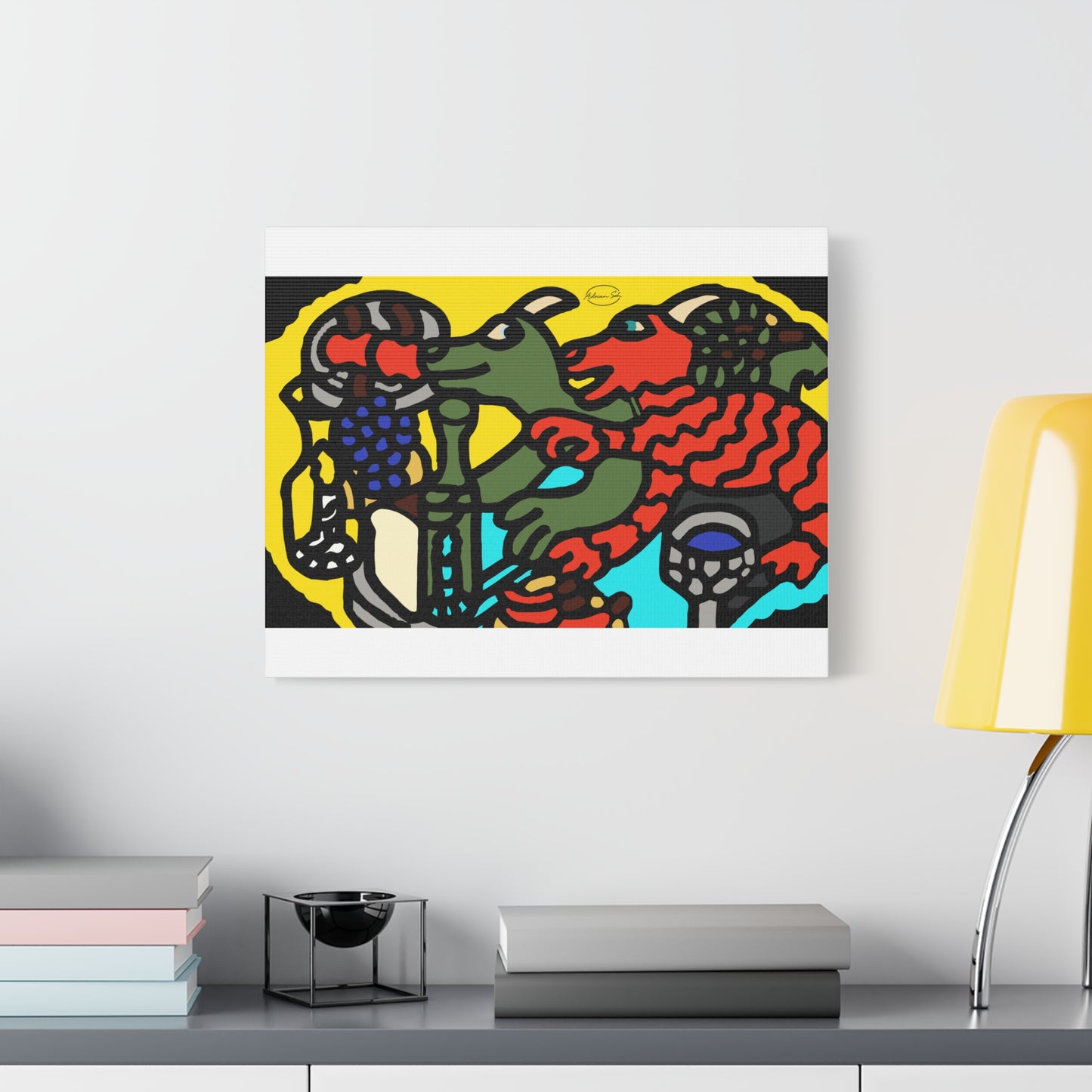 Two dragons enjoying a feast together Canvas (Large)