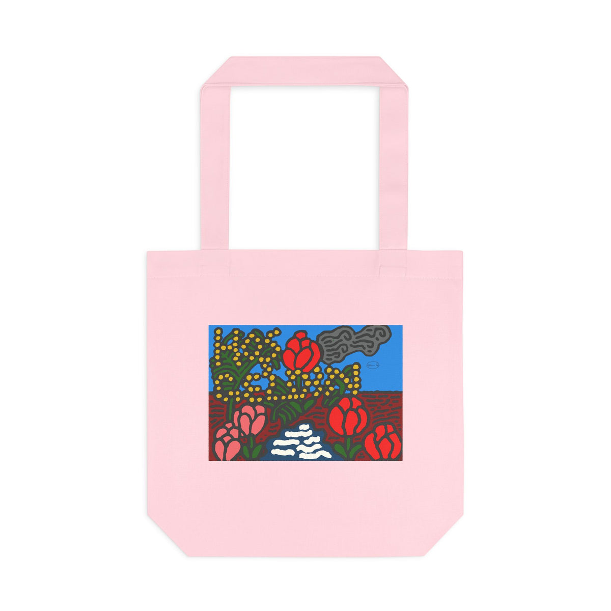 A field of tulips next to a wattle Classic Tote Bag
