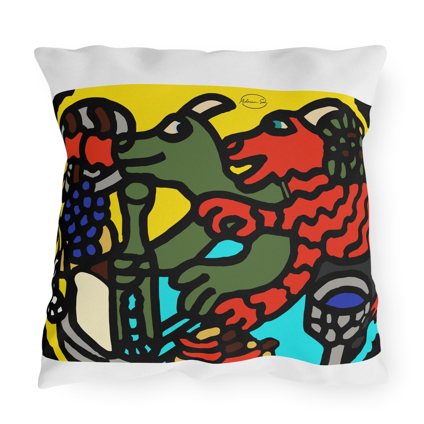 Two dragons enjoying a feast together — Outdoor Pillow