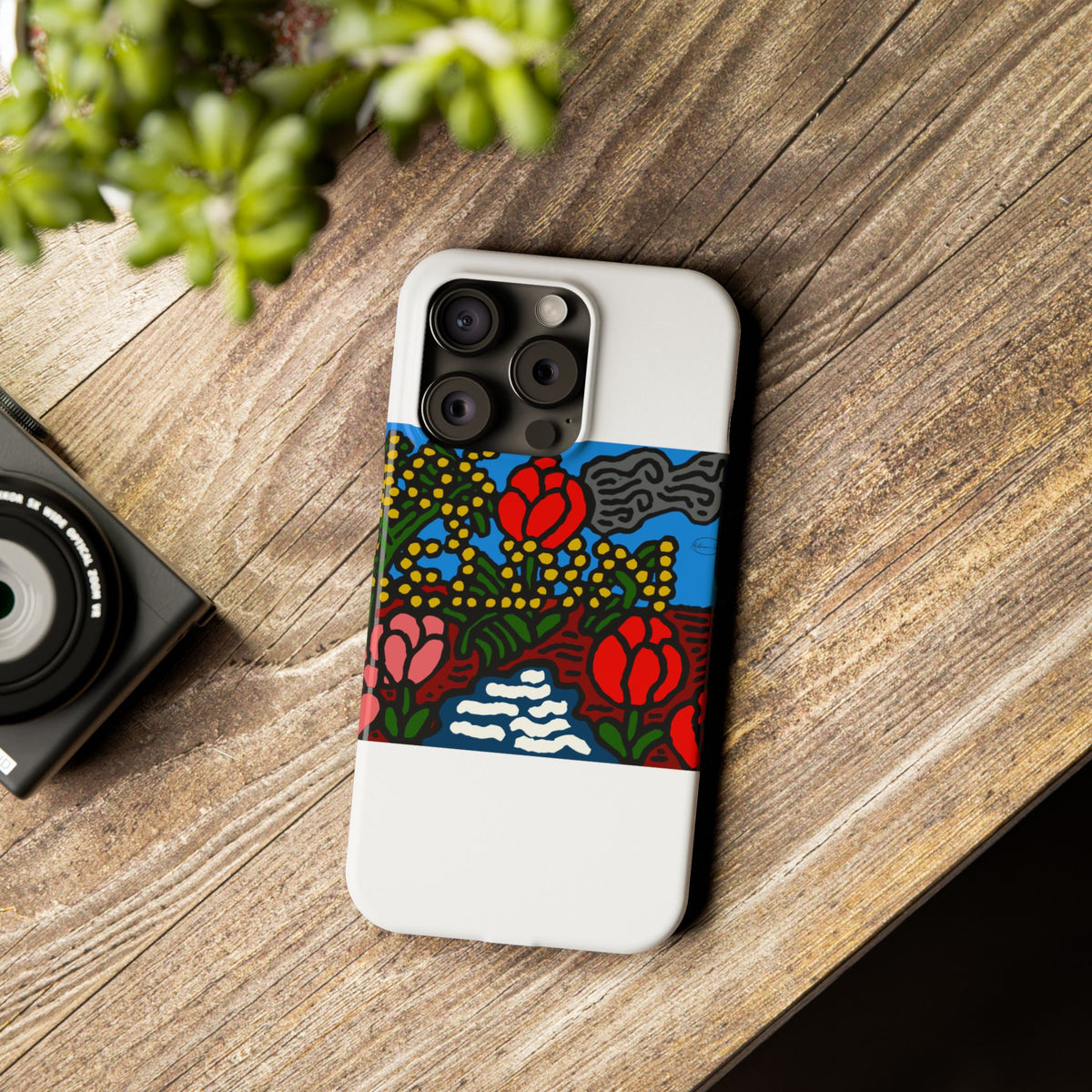 A field of tulips next to a wattle Slim Phone Case