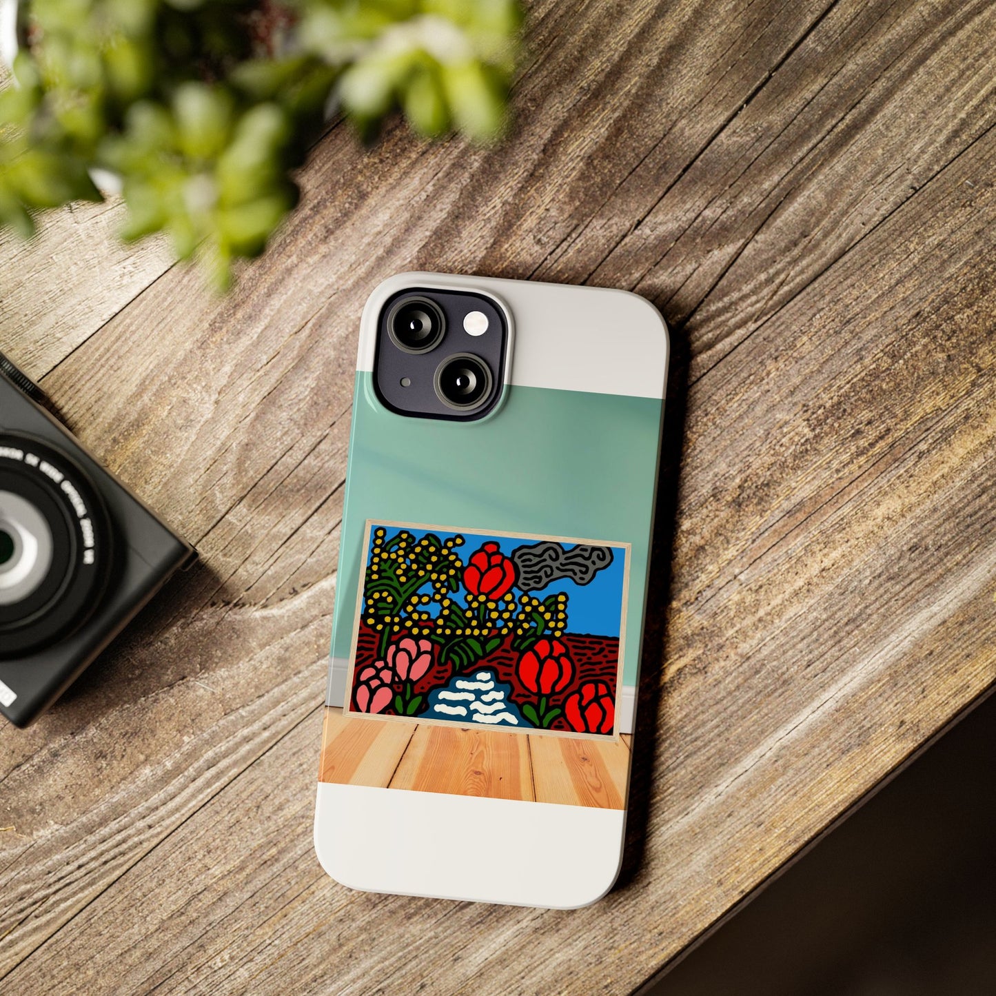 A field of tulips next to a wattle Slim Phone Case