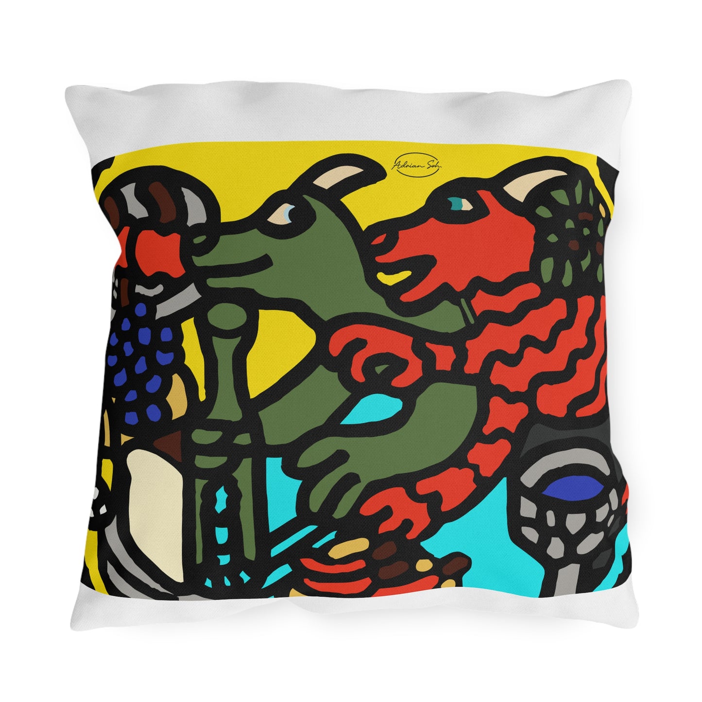 Two dragons enjoying a feast together — Outdoor Pillow