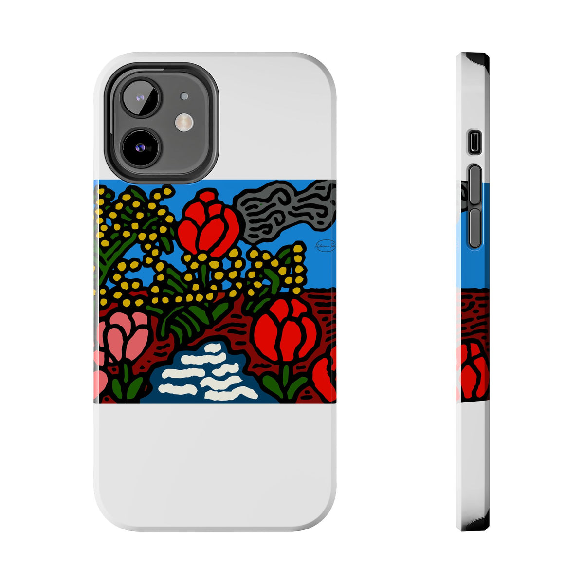 A field of tulips next to a wattle Tough Phone Case