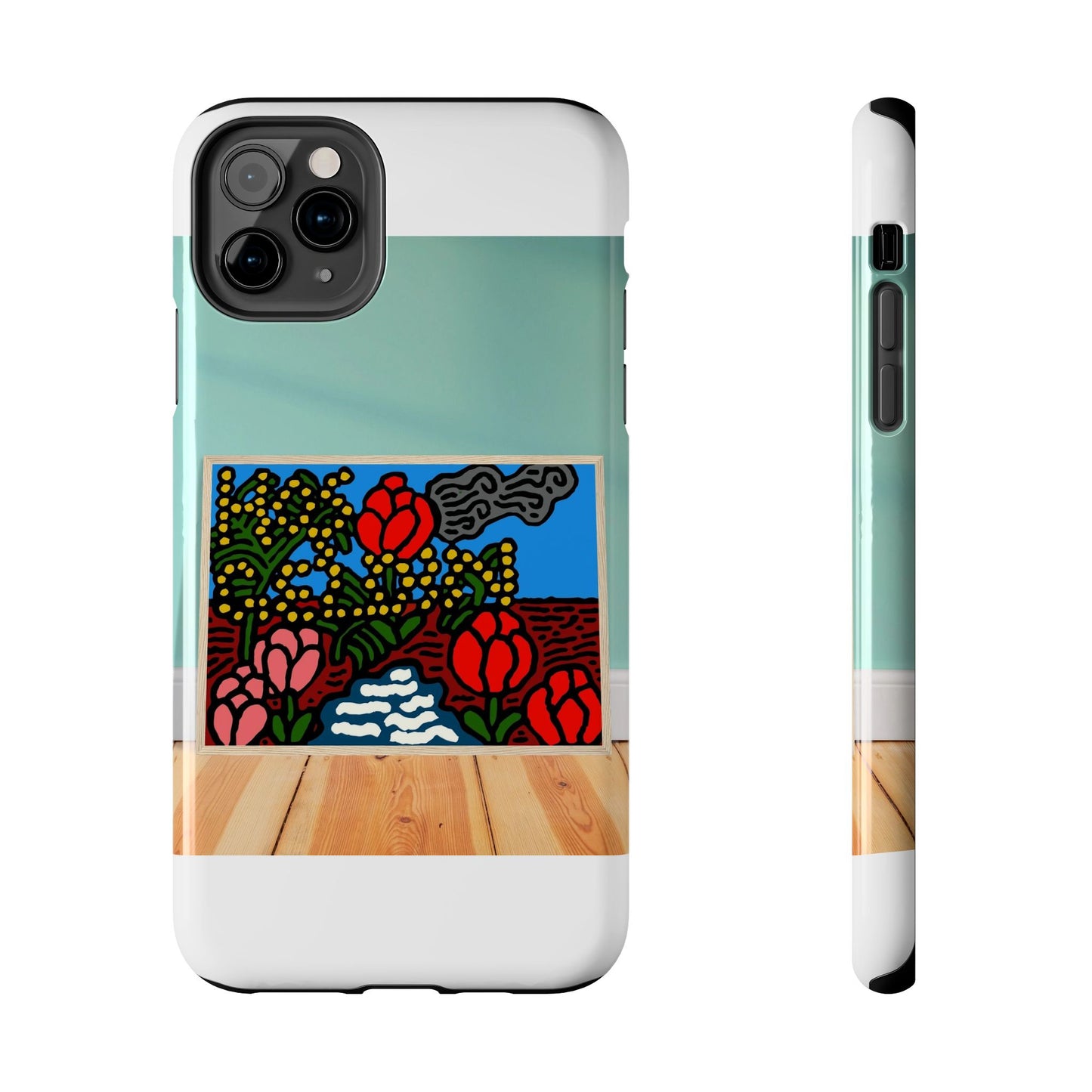 A field of tulips next to a wattle Tough Phone Case
