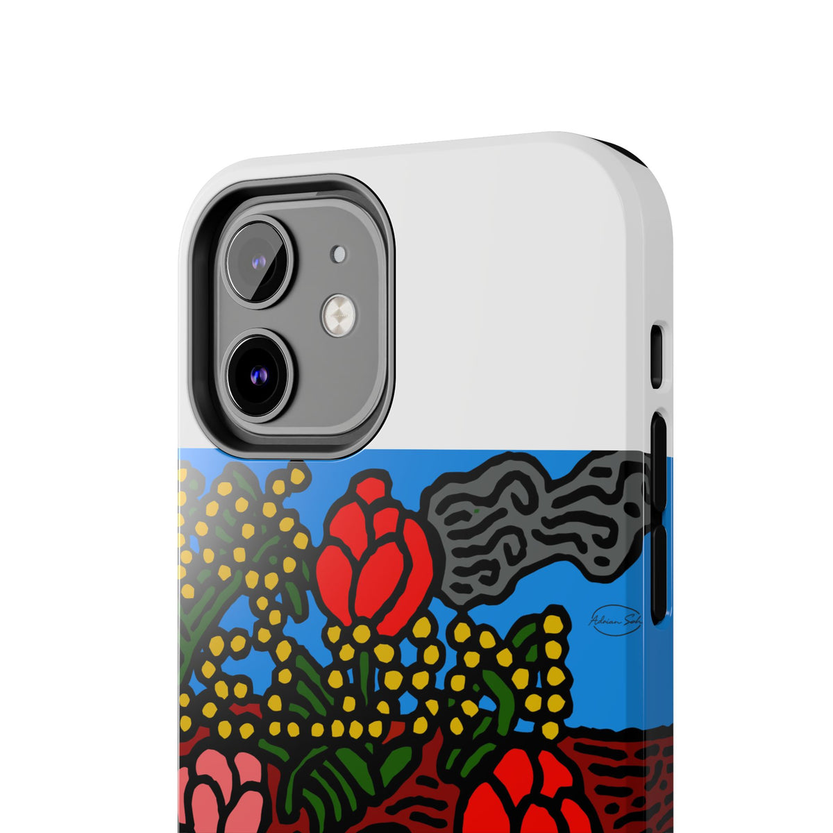 A field of tulips next to a wattle Tough Phone Case