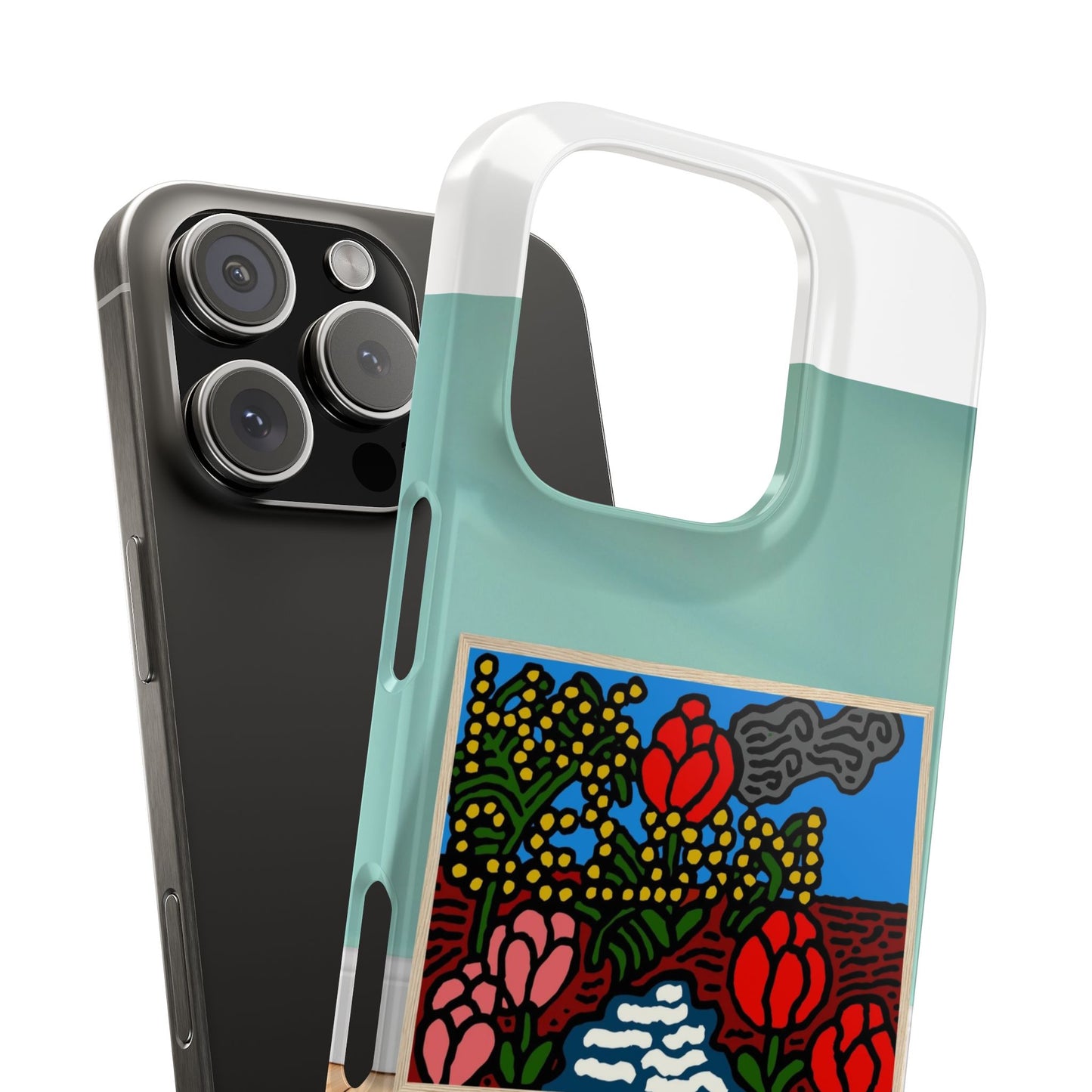 A field of tulips next to a wattle Slim Phone Case