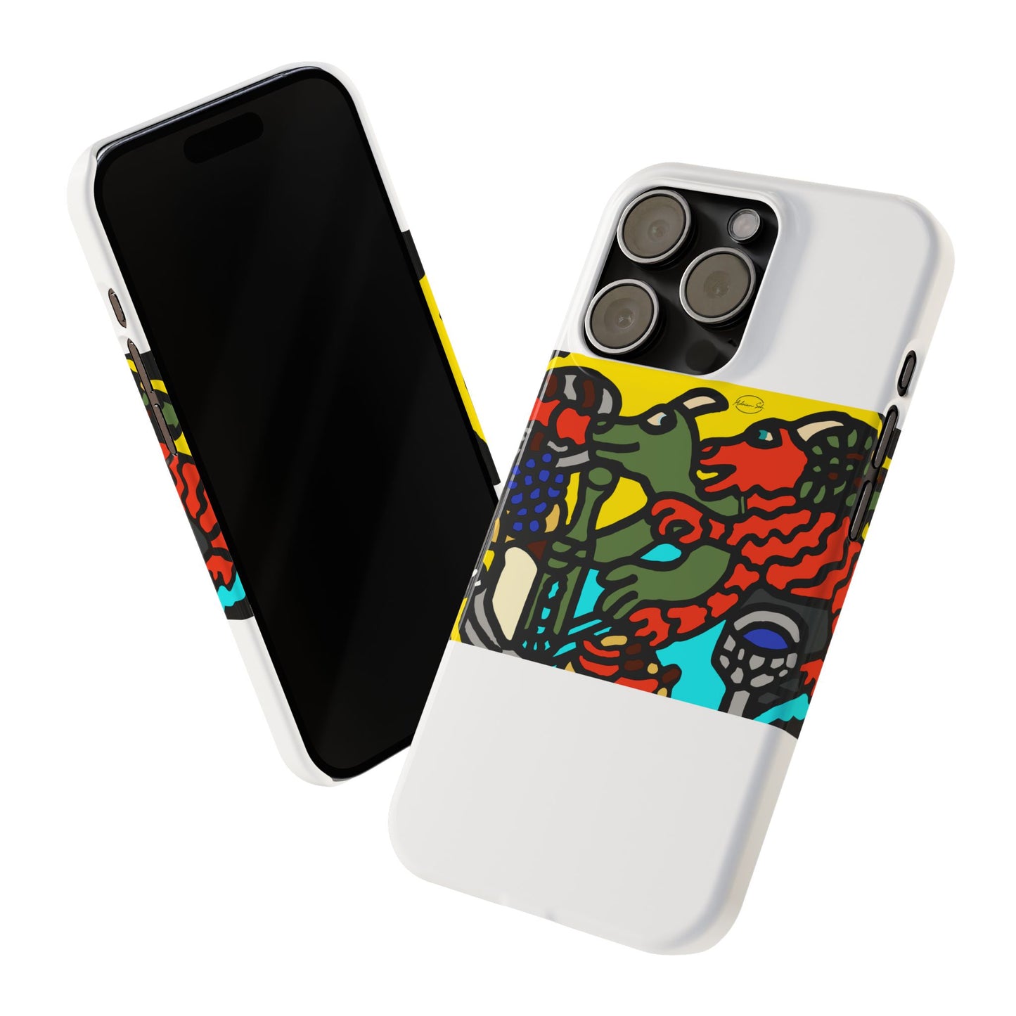 Two dragons enjoying a feast together Slim Phone Case