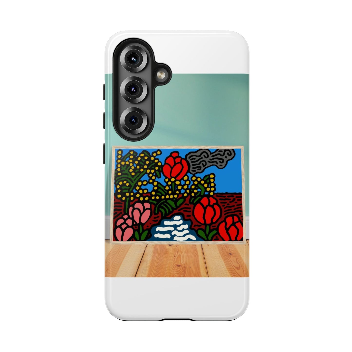 A field of tulips next to a wattle Tough Phone Case
