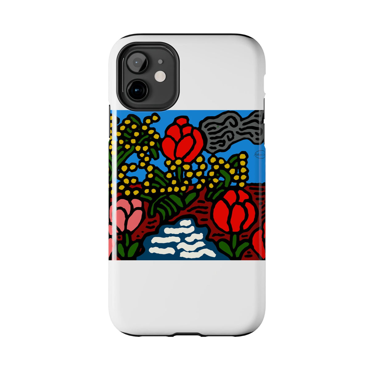A field of tulips next to a wattle Tough Phone Case