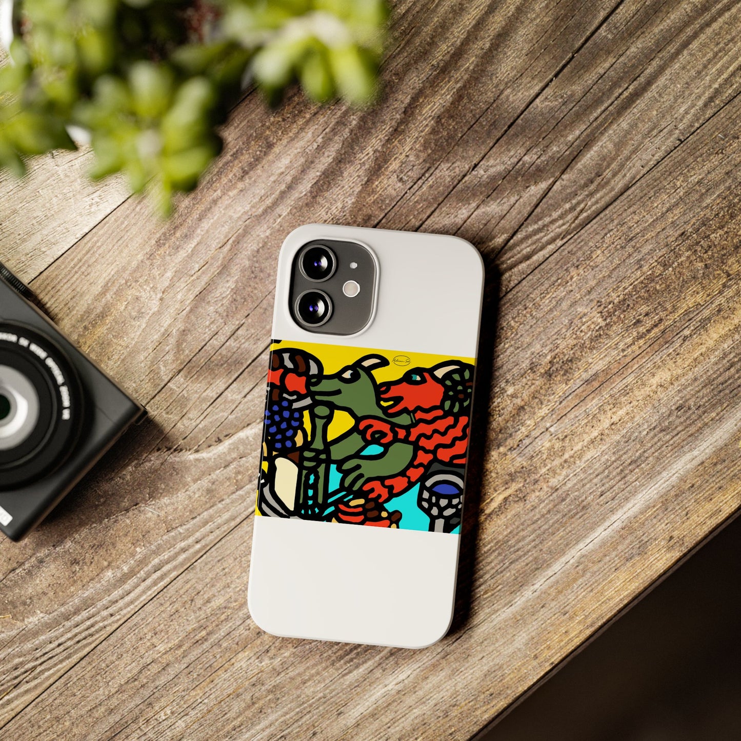 Two dragons enjoying a feast together Slim Phone Case