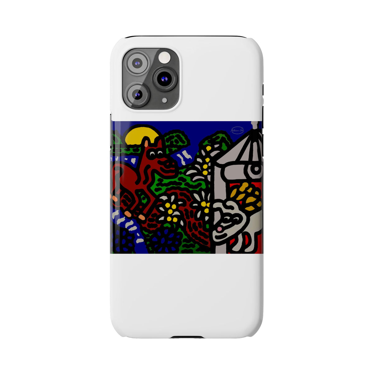 Bunny welcoming a friendly horse on his journey Slim Phone Case