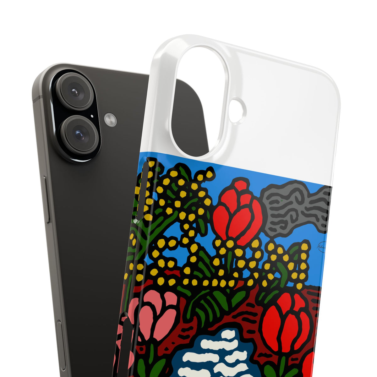 A field of tulips next to a wattle Slim Phone Case