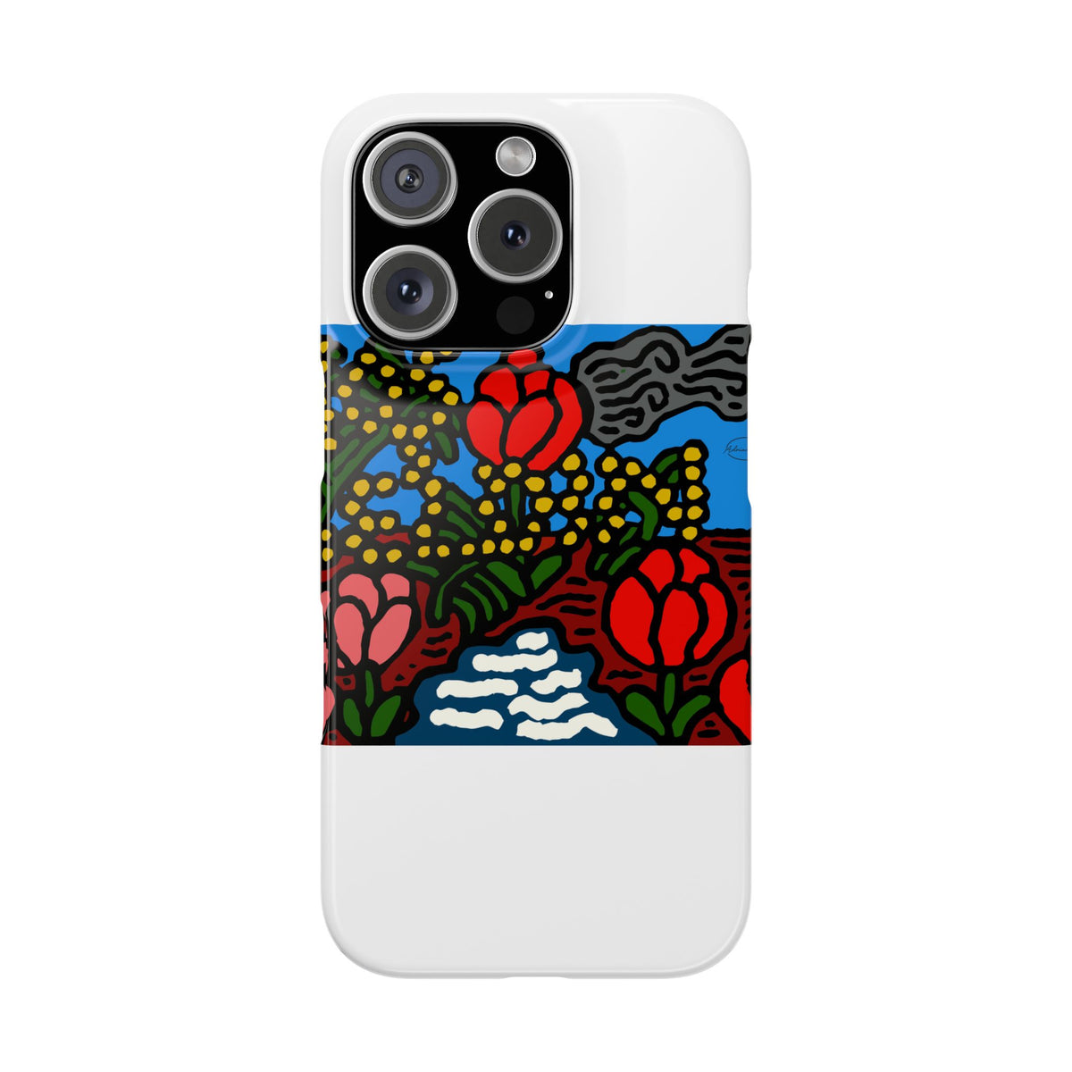 A field of tulips next to a wattle Slim Phone Case