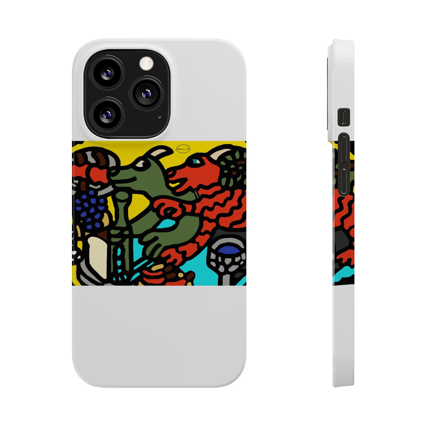 Two dragons enjoying a feast together Slim Phone Case