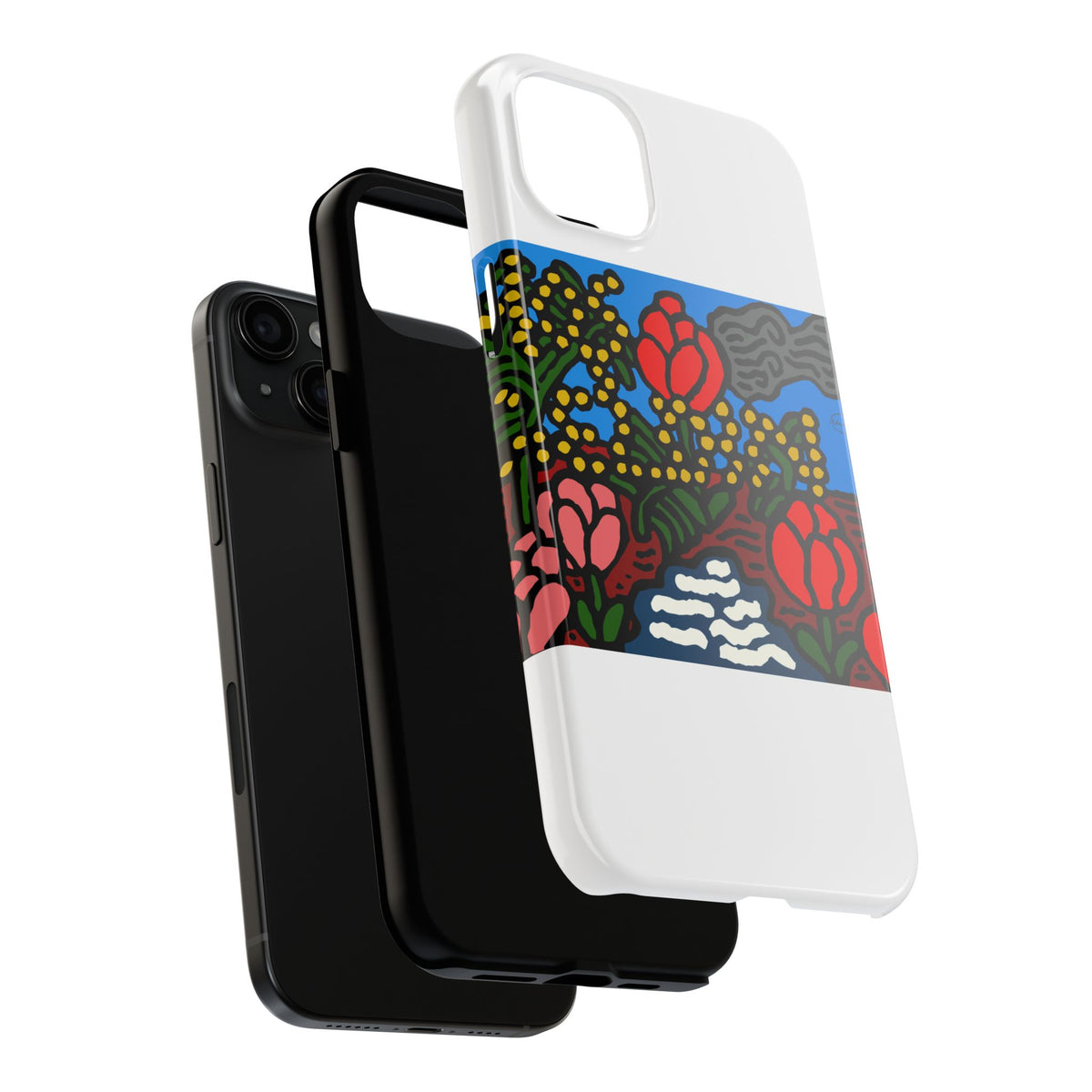 A field of tulips next to a wattle Tough Phone Case