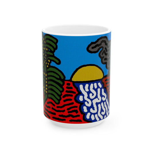 The river that joins the Australian wattle and Lebanese cedar tree in friendship Ceramic Mug