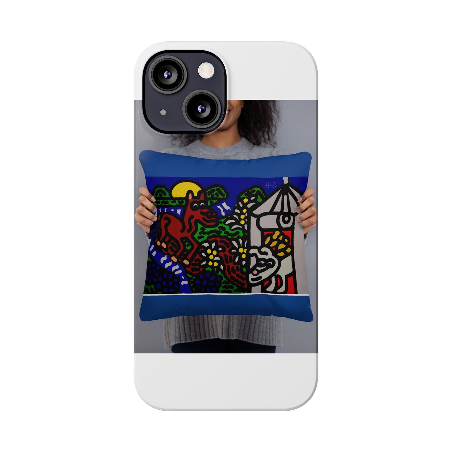 Bunny welcoming a friendly horse on his journey Slim Phone Case