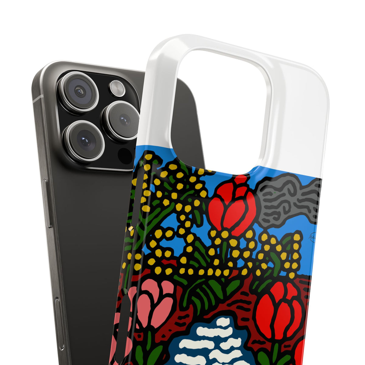 A field of tulips next to a wattle Slim Phone Case