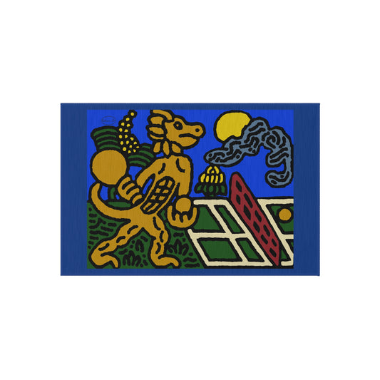 Blue Fiesta Outdoor Rug — Colorful Aztec Dog Design Doormat - Ready for making big serves in life