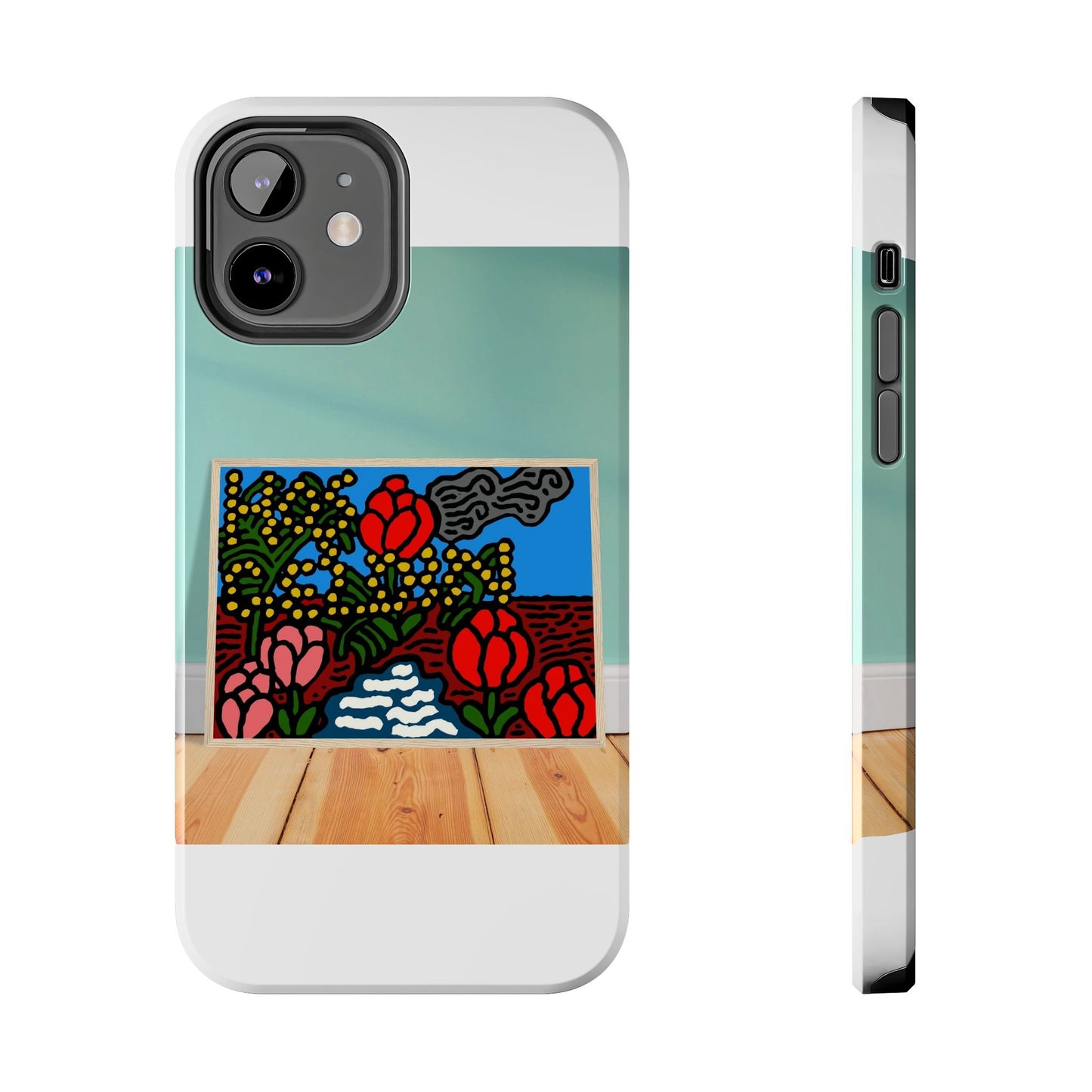 A field of tulips next to a wattle Tough Phone Case