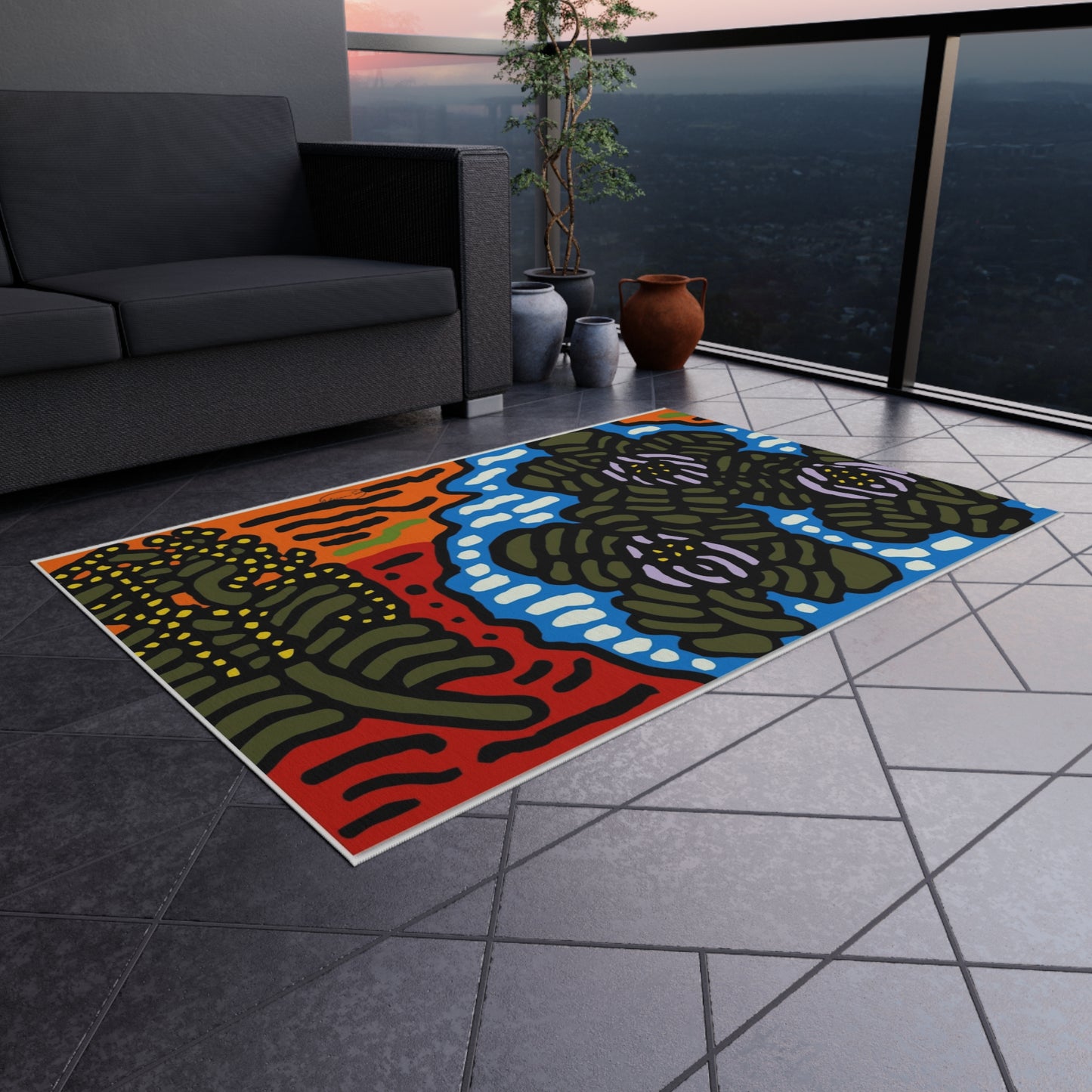 The Sri Lankan Water Lilies Meets The Australian Wattle — Outdoor Rug