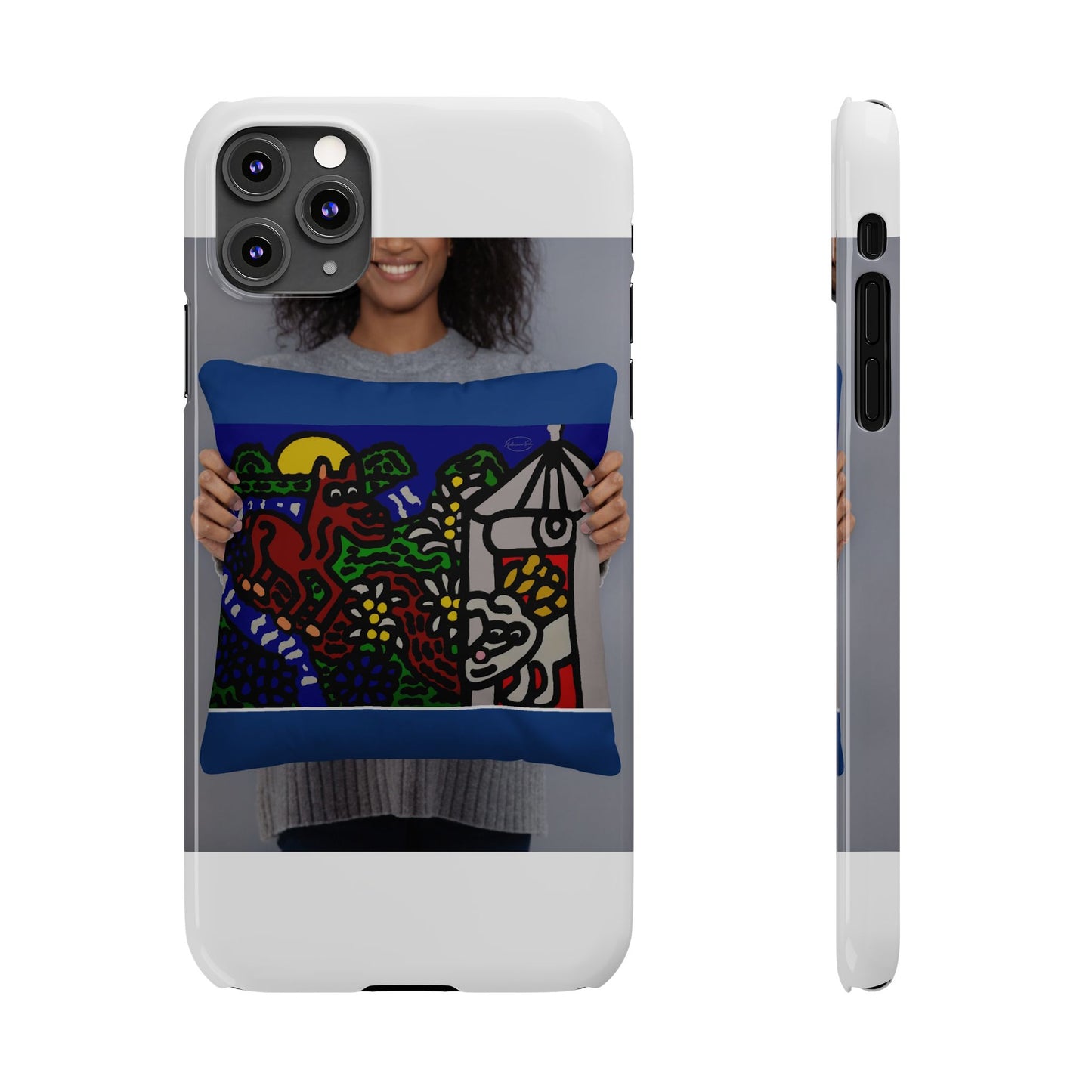 Bunny welcoming a friendly horse on his journey Slim Phone Case